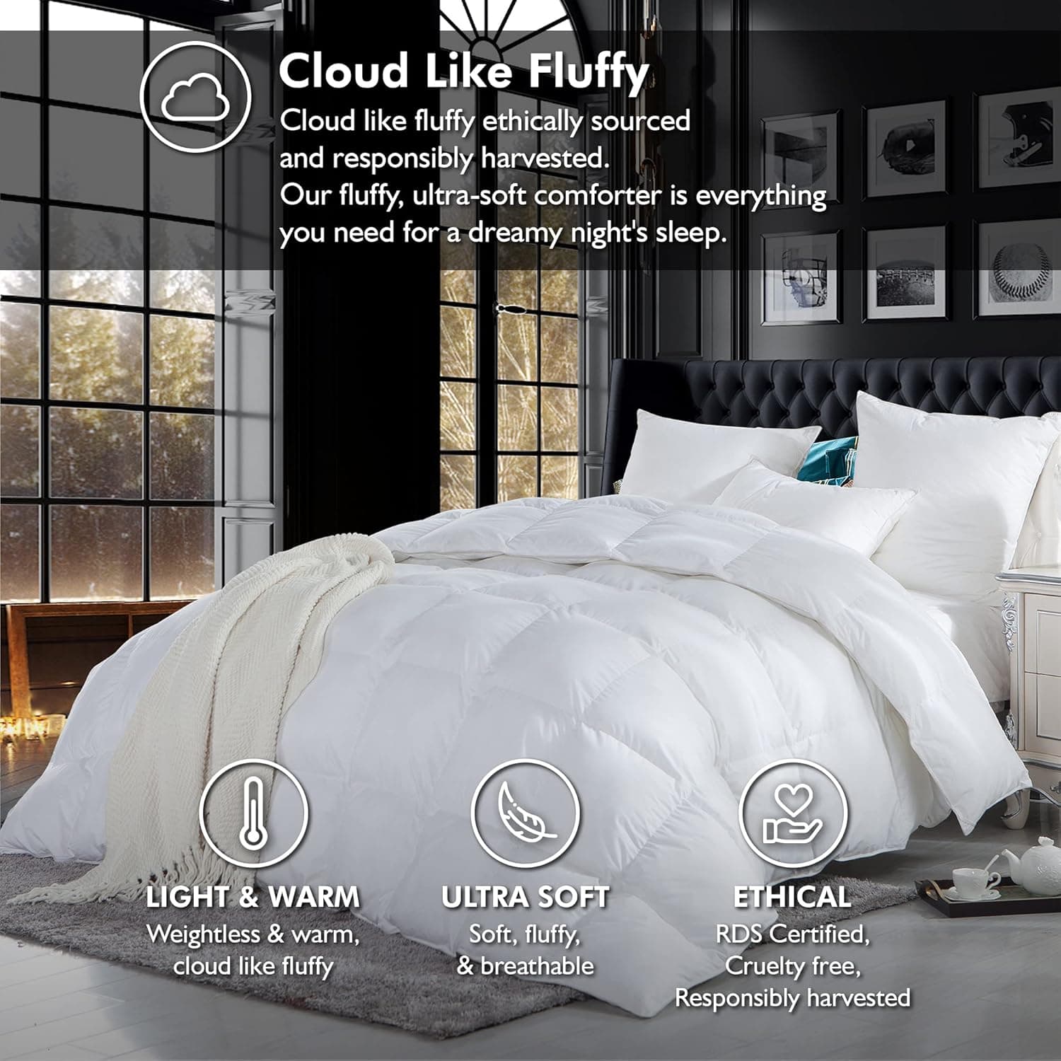 Luxuoso edredom de penas de ganso king size palaciano com enchimento de fibra de penugem de ganso, capa ultramacia 100% algodão egípcio, peso de enchimento de 2,551 g, edredom branco sólido super king - Imagem 3