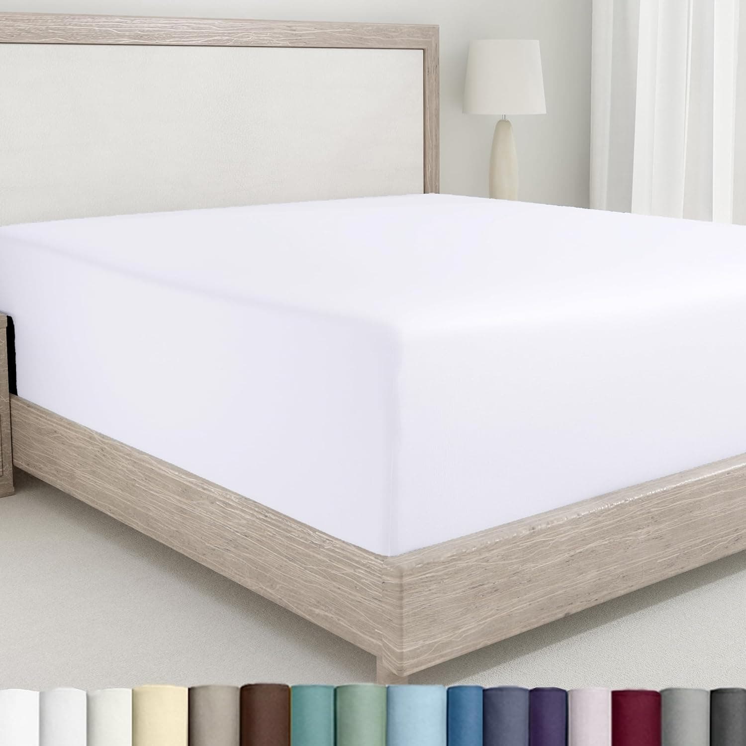 California Design Den Lençol Queen com elástico Queen - 100% algodão 400 fios cetim, lençol Queen com elástico alto - branco - Imagem 2