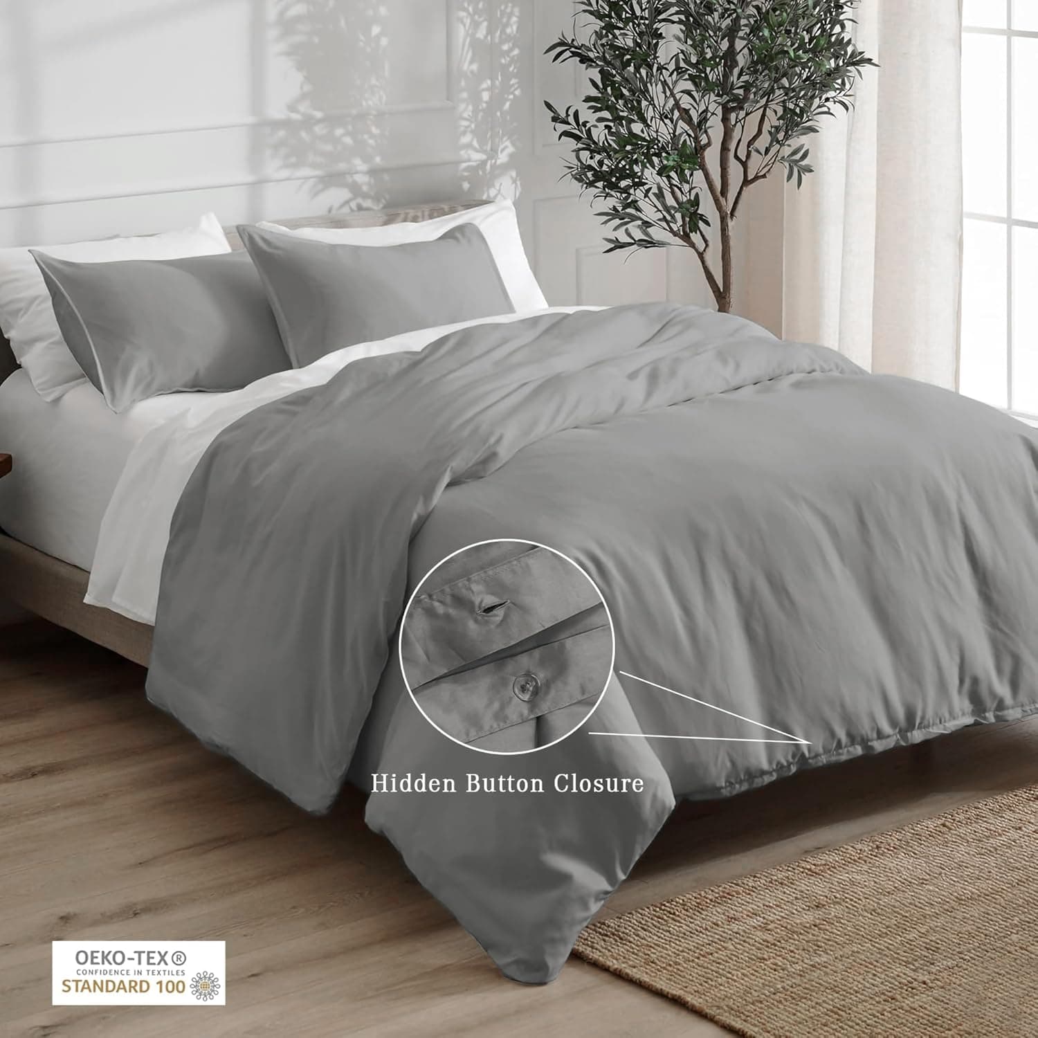 URBANHUT Conjunto de capa de edredom tamanho king (3 peças), 100% algodão 700 fios, capa de edredom de trama de cetim luxuosa, capa de edredom macia e respirável com fecho de botão oculto e 2 fronhas - Imagem 4