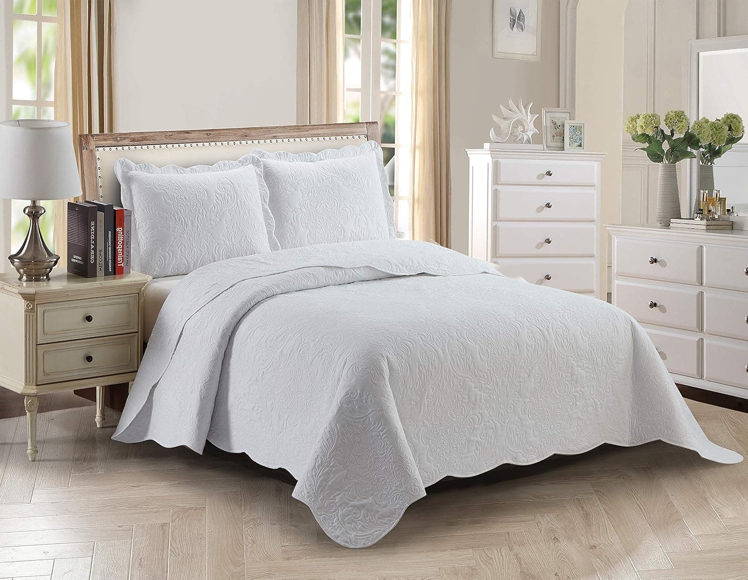 Conjunto de colcha em relevo elegante para coleção de casa, leve, cor sólida, novo, Branco, King/Cal King