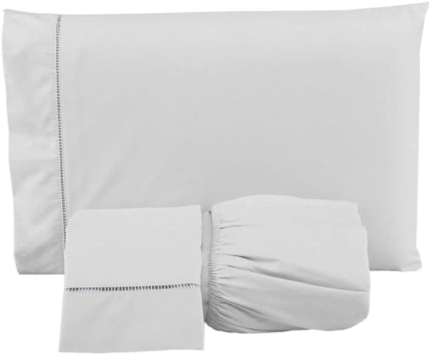 Jogo de Cama Lençol 400 Fios 3 Peças Ponto Palito Casa Dona (Casal, Branco)
