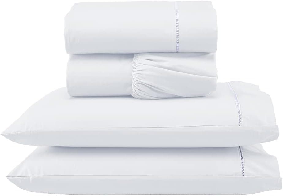 Jogo Lençol Percal 400 Fios Ponto Palito Cama Casal 4 peças (Branco)