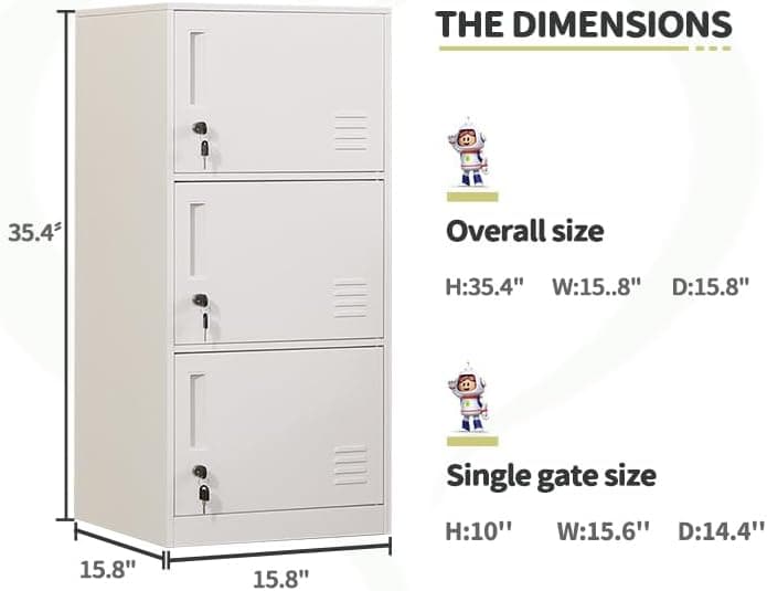 Armário de armazenamento vertical de metal de 3 portas para quarto de crianças, escola, escritório, casa, armário de armazenamento de aço empilhável para brinquedos, roupas e equipamentos esportivos - Imagem 4