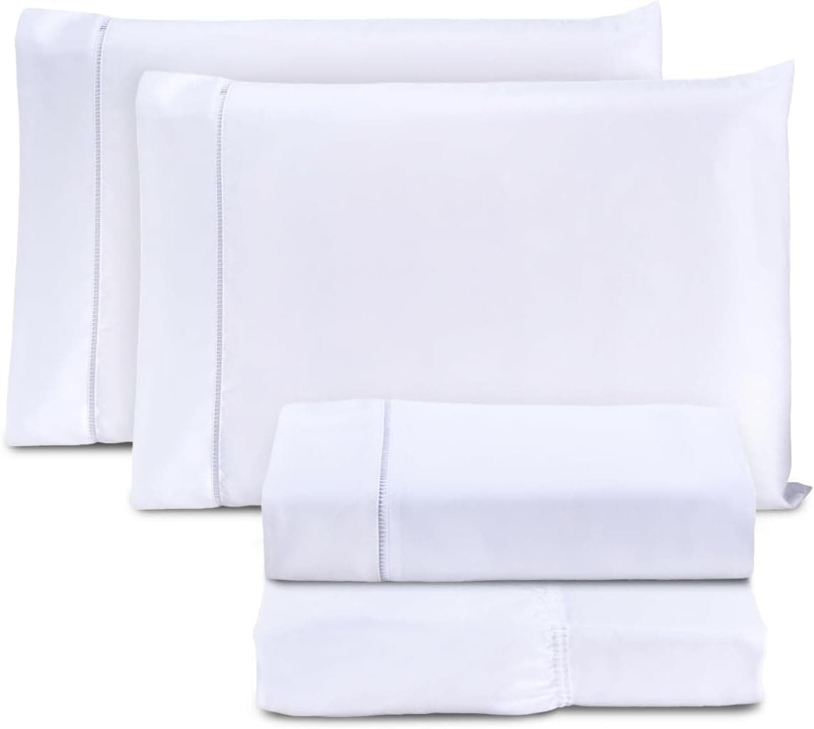 Jogo de Cama Casal Queen Percal 400 Fios Ponto Palito 04 Peças, Antiácaro, Não faz bolinha Toque Extra Macio (branco)