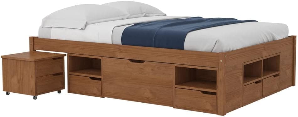 Cama Casal Multifuncional Madeira Maciça 6 Gavetas Charme Inter Link Amendoa