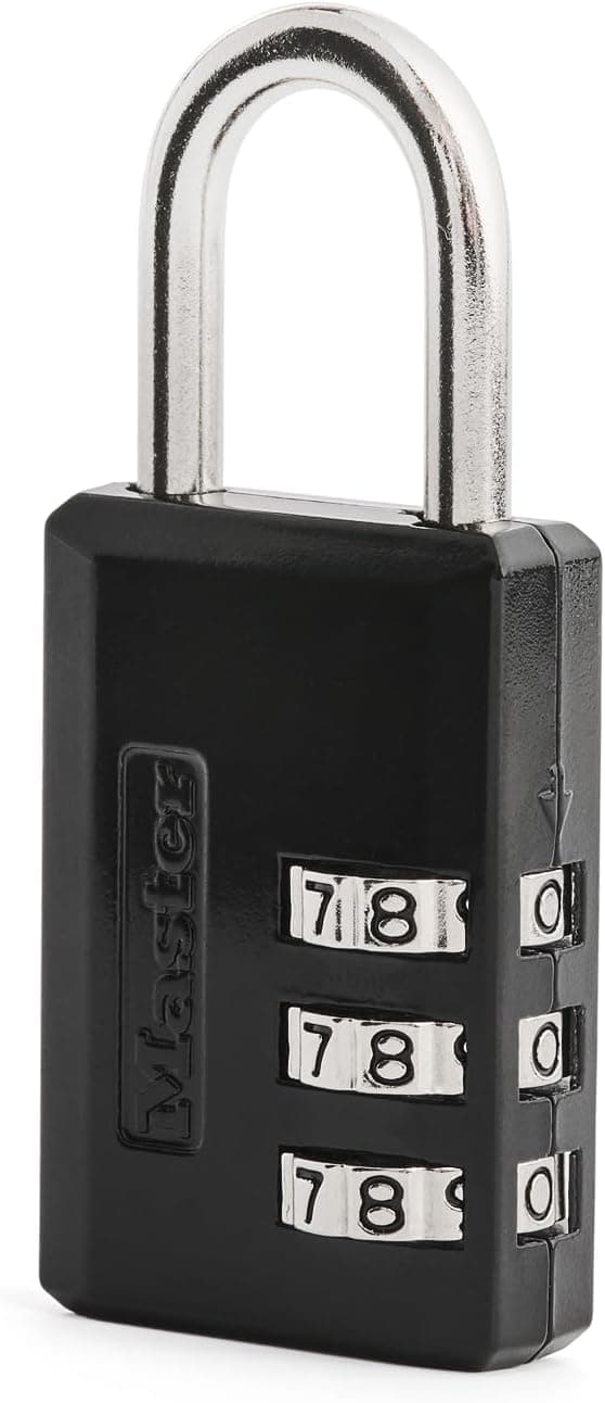Master Lock Cadeado preto combinado, cadeado interno para academia com código personalizável de 3 dígitos para bagagem, mochilas, armários, 647D