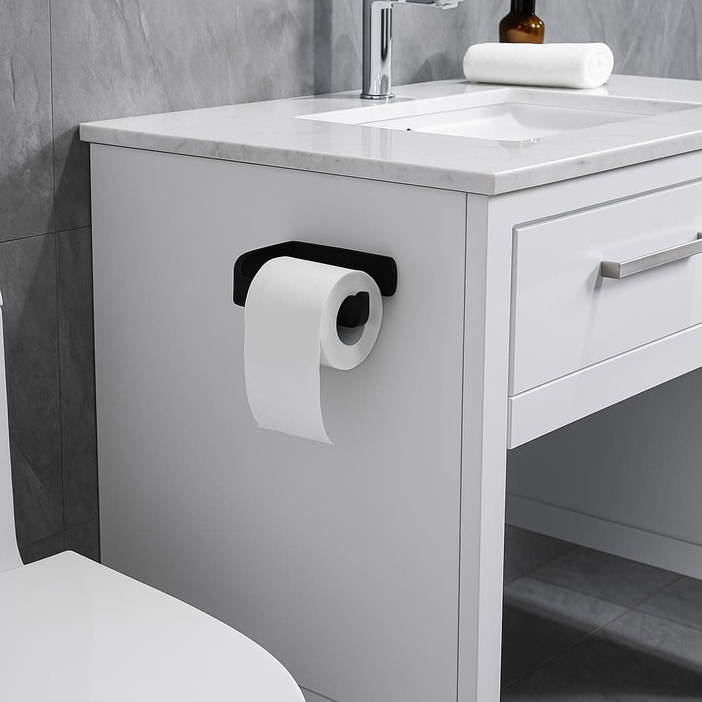 Suporte para rolo Papel Higiênico Banheiro Parede Porta Papel Prático não precisa furar dupla face (1, Preto) - Imagem 3