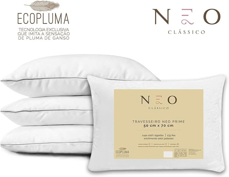 Travesseiro Toque de Pluma Neo Prime Ecopluma Camesa para fronhas 50x70cm Branco - Imagem 3