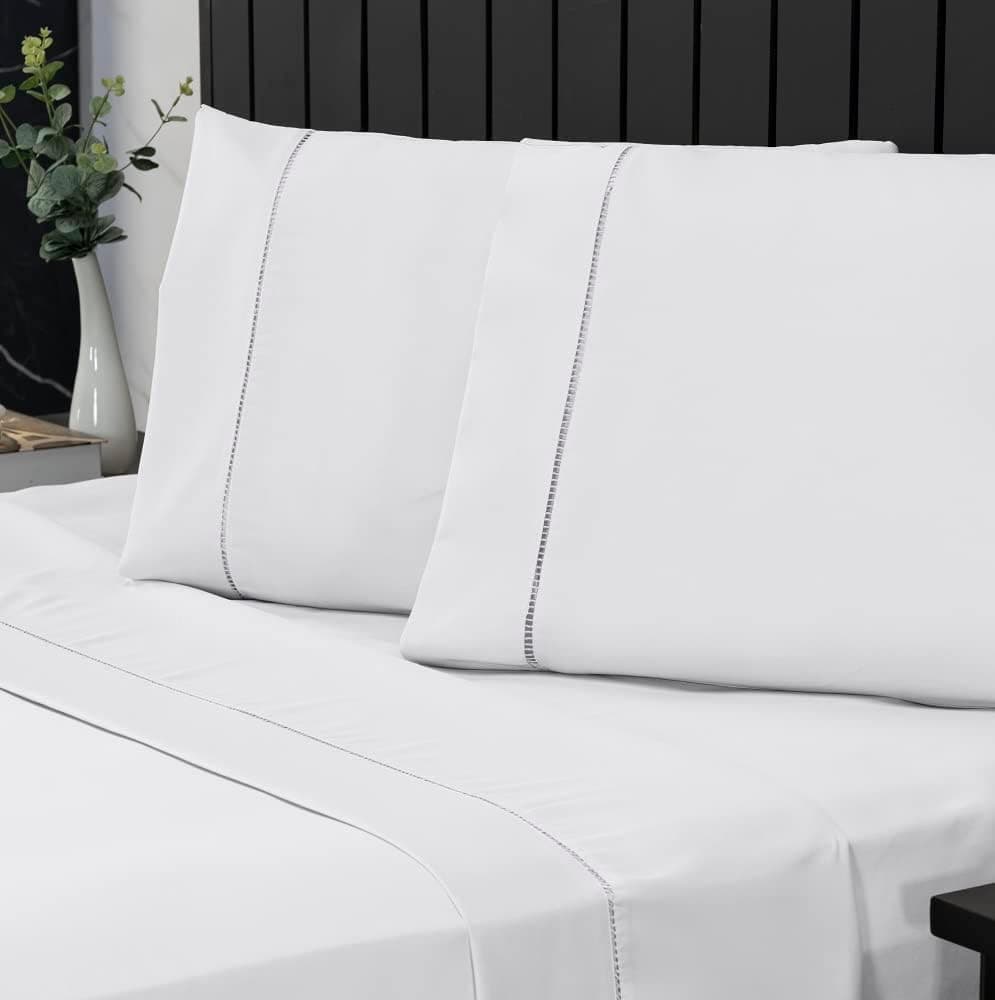 Jogo de Cama Queen Percal 400 Fios Ponto Palito 04 Peças, Antiácaro, Anti-pilling com Toque Macio - Branco