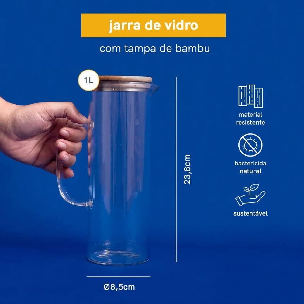 Oikos - Jarra de Vidro com Tampa de Bambu 1L - Imagem 4