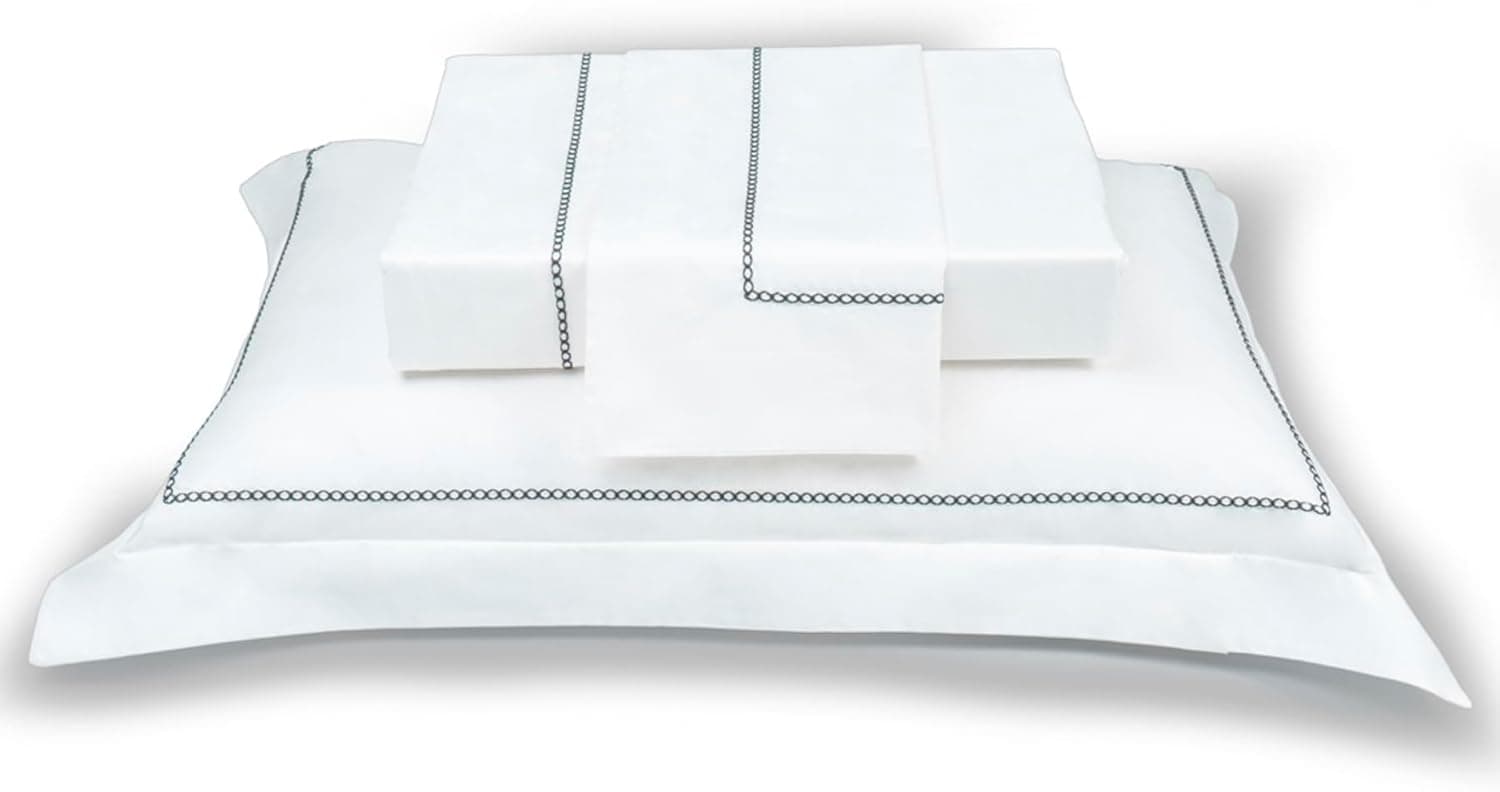 Plumasul Jogo de Cama Eterna Catena 100% Algodão Percal 200 Fios Queen 4 peças Cor Branco Festone Preto