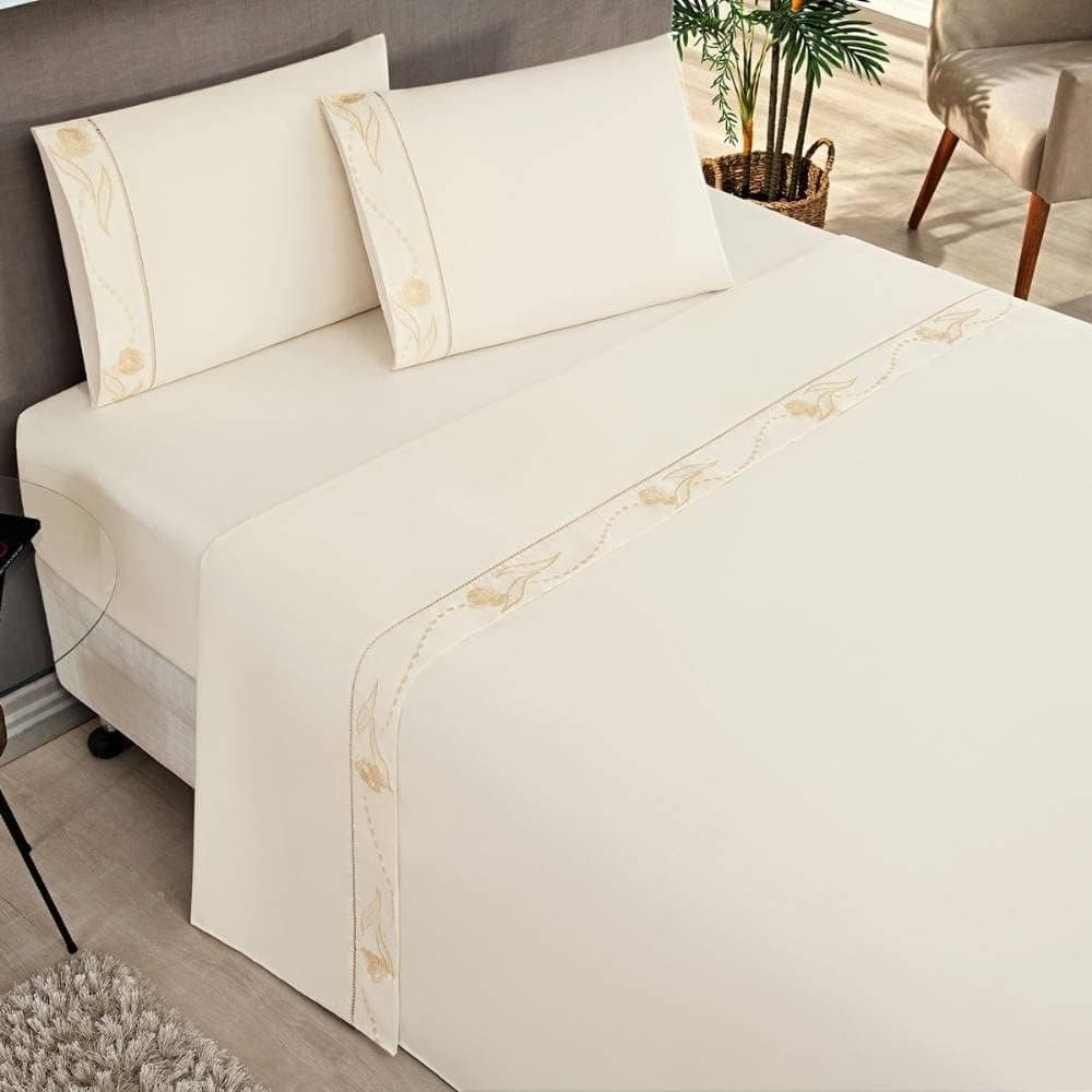 Jogo de Cama Casal Imperial 04 Peças Bia Enxovais Palha Tecido