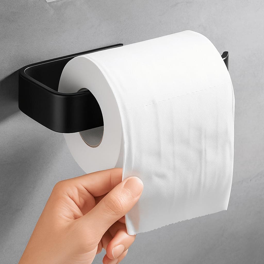 Suporte para rolo Papel Higiênico Banheiro Parede Porta Papel Prático não precisa furar dupla face (1, Preto) - Imagem 2