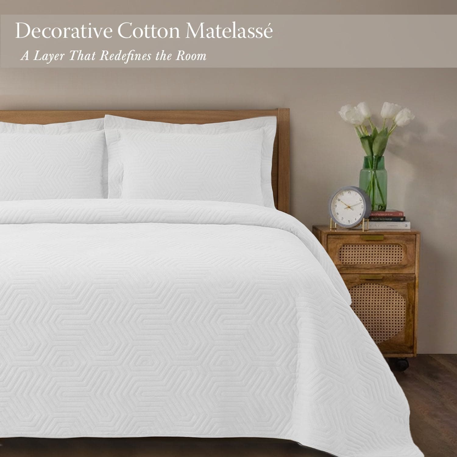 Threadmill Home Linen King Coverlet - Colcha de algodão Aster Matelasse de peça única, macia e leve, cor branca, roupa de cama de algodão penteado de fibra longa respirável - Imagem 3