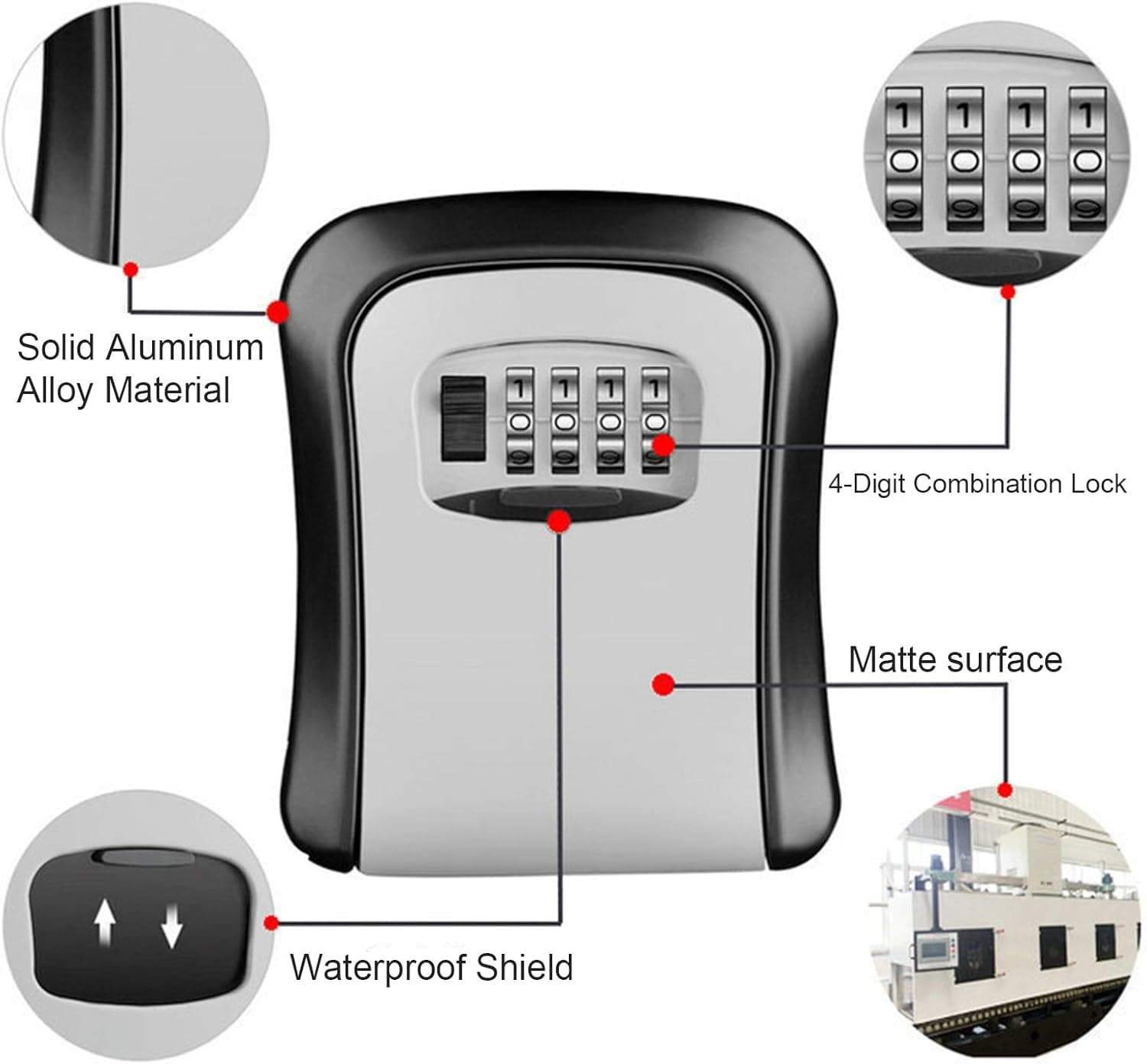 Caixa de segurança Adaskala com chave, para cofre de combinação à prova d'água de liga de alumínio de 4 dígitos montado na parede com armazenamento portátil de chaves para cartões eletrônicos domésticos - Imagem 4