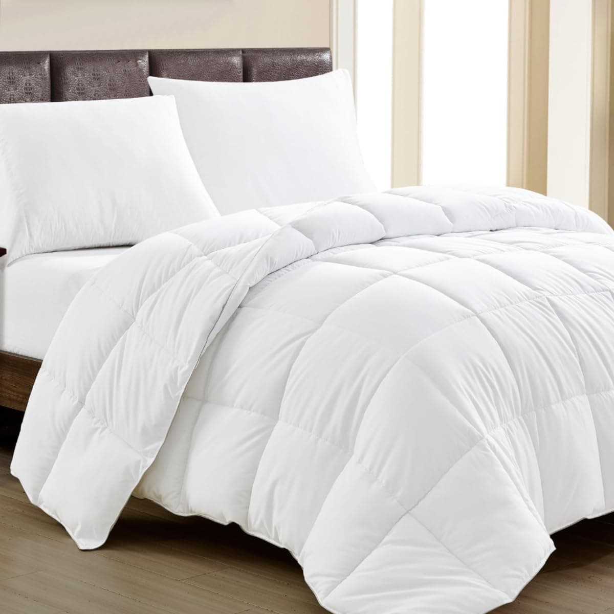 Edredom Toque de Plumas Dupla Face, Microfibra Plumage Liso Quadriculado (Branco, King) - Imagem 3