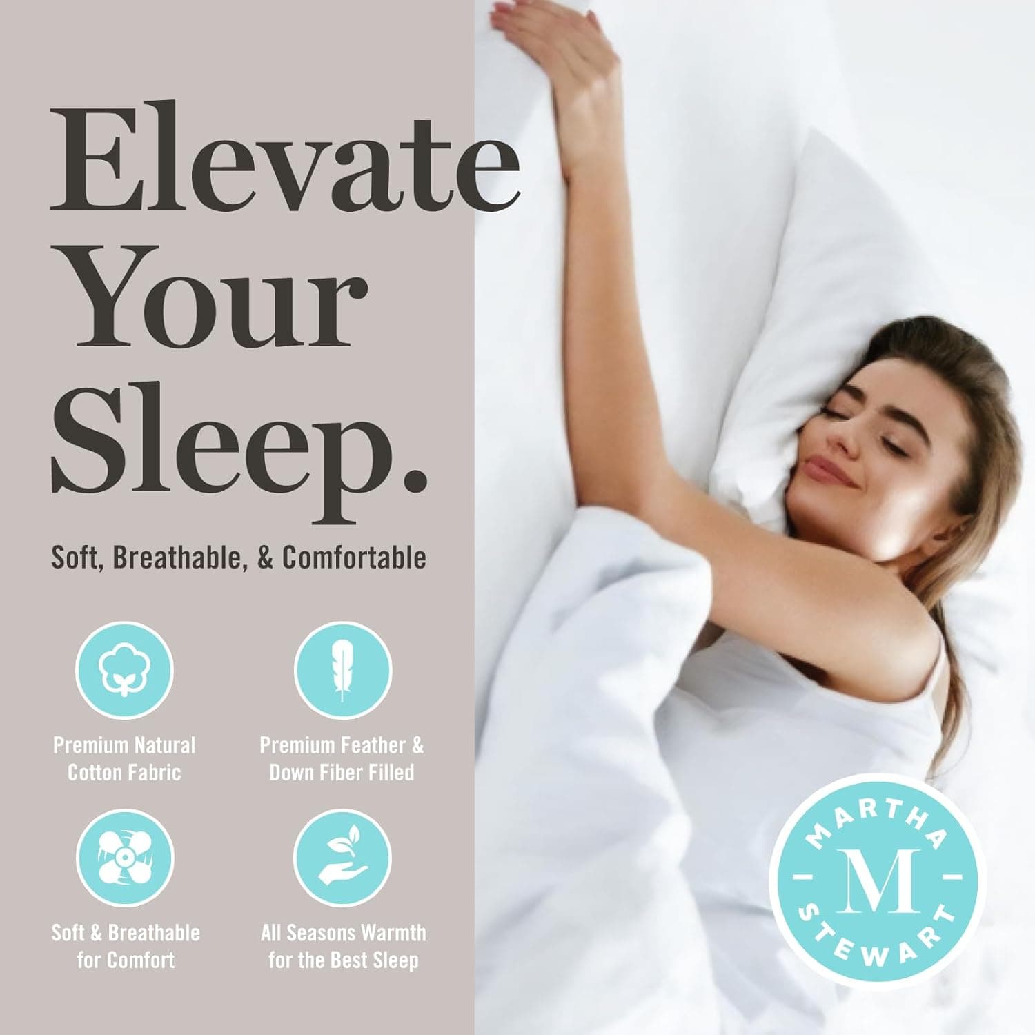 MARTHA STEWART Edredom Queen Queen de fibra de pena de ganso com enchimento de penas de penas, edredom hipoalergênico coleção de hotel 1,417 g, calor leve 224 x 234 cm, branco - Imagem 3