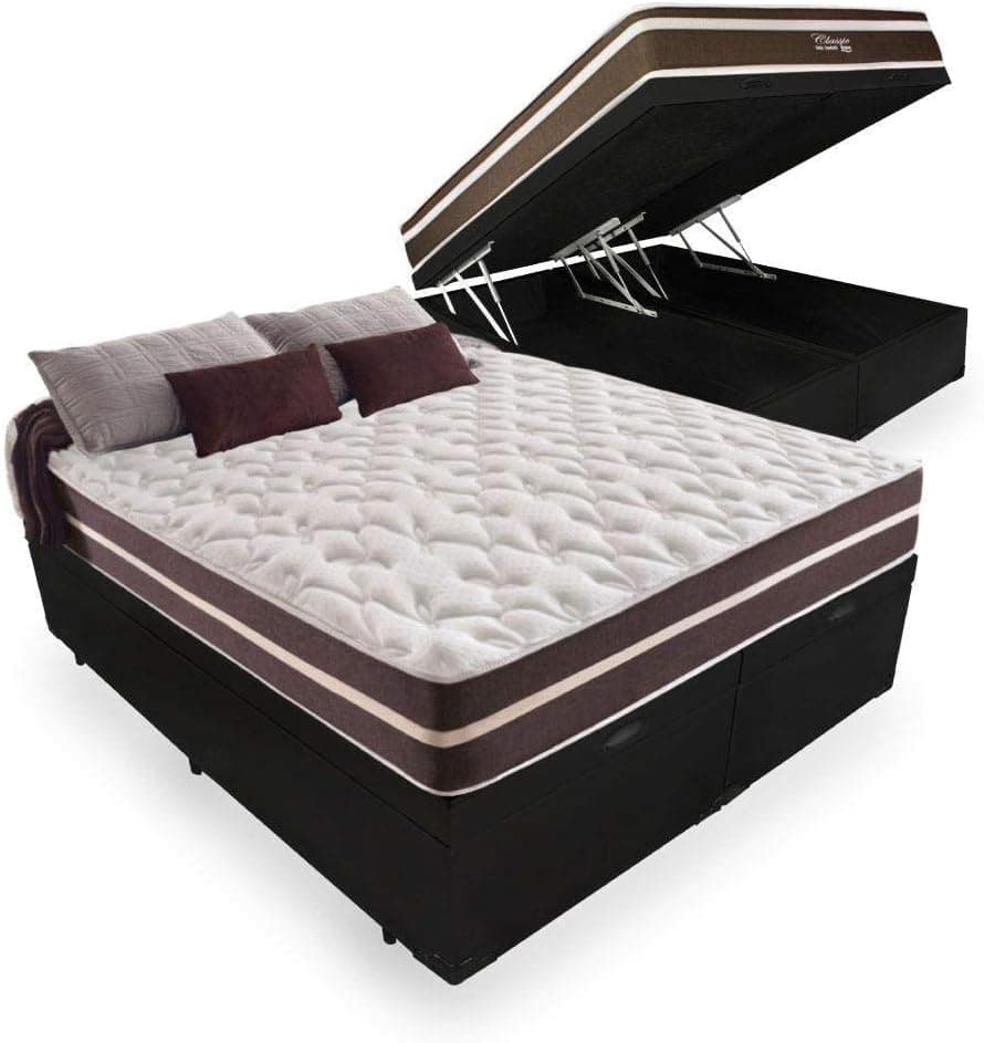 Cama Box Com Baú Queen + Colchão De Molas - Anjos - Classic Superlastic 158cm