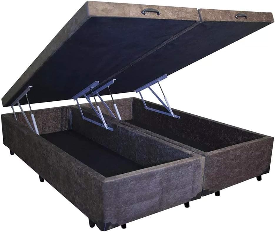 Cama Box Baú King Colchão Top Line Mola Bonnel + Box Bipartido Suede Marrom Serra Negra 63x193x203 - Imagem 4