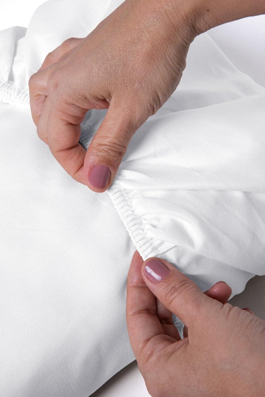 Jogo De Lençol 400 Fios Percal Poliéster Liso Toque Macio com Elástico Diversos Tamanho Solteiro Casal Queen King Size (Queen, Branco) - Imagem 3