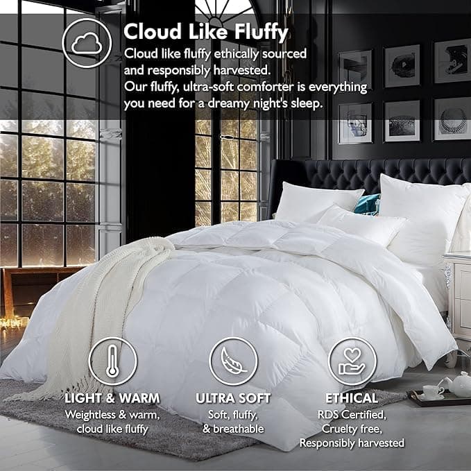 Luxuoso edredom de penas de ganso king size palaciano com enchimento de fibra de penugem de ganso, capa ultramacia 100% algodão egípcio, peso de enchimento de 2,551 g, edredom branco sólido super king - Imagem 3