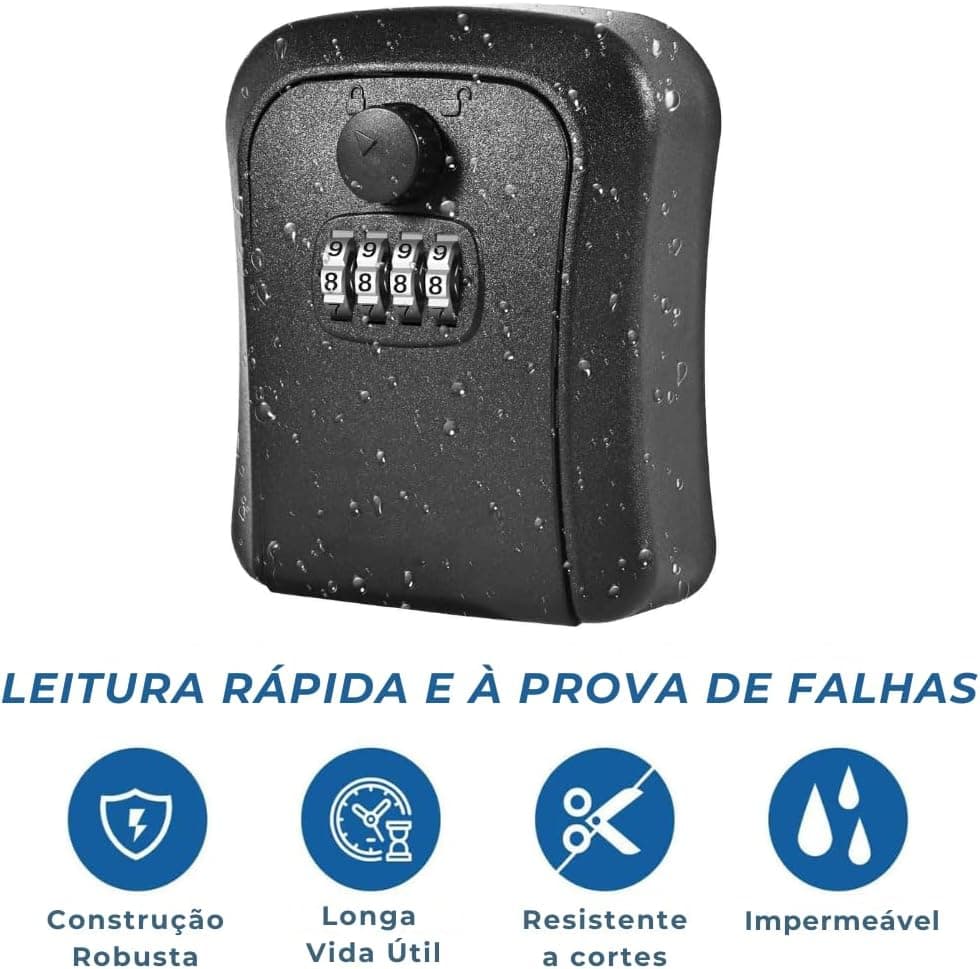 Caixa de Chaves com Senha | Cofre Porta Chaves de Parede com Cadeado de Combinação 4 Dígitos | Cofre Seguro para Casa, Escritório, Airbnb e Corretores de Imóveis - Imagem 4