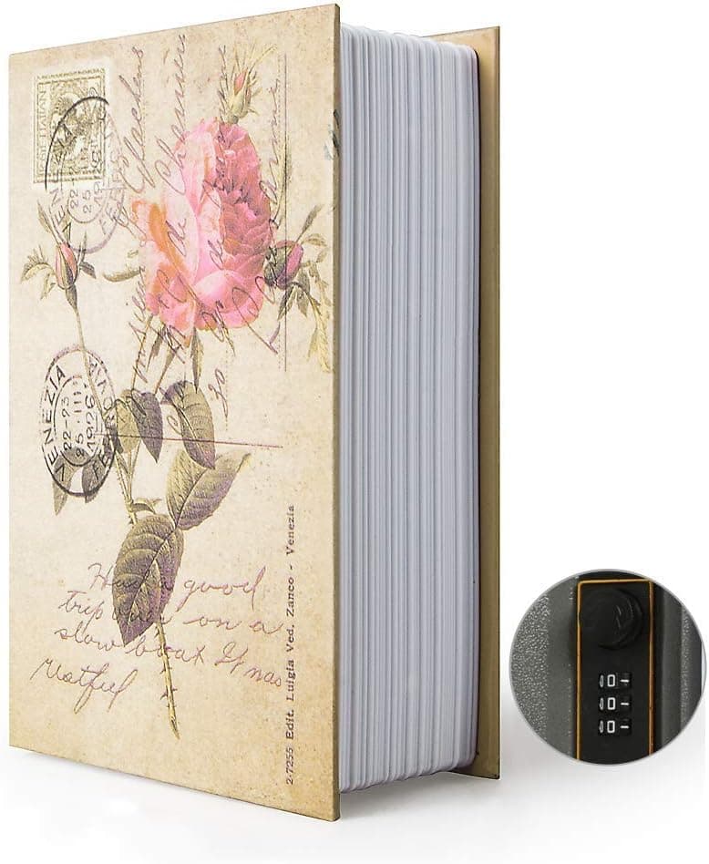 PACOLO Cofre de livro SAFEDiversion com trava de combinação de segurança, caixa de armazenamento secreta oculta, 24 cm × 15 cm x 2,5 cm (rosa, combinação)