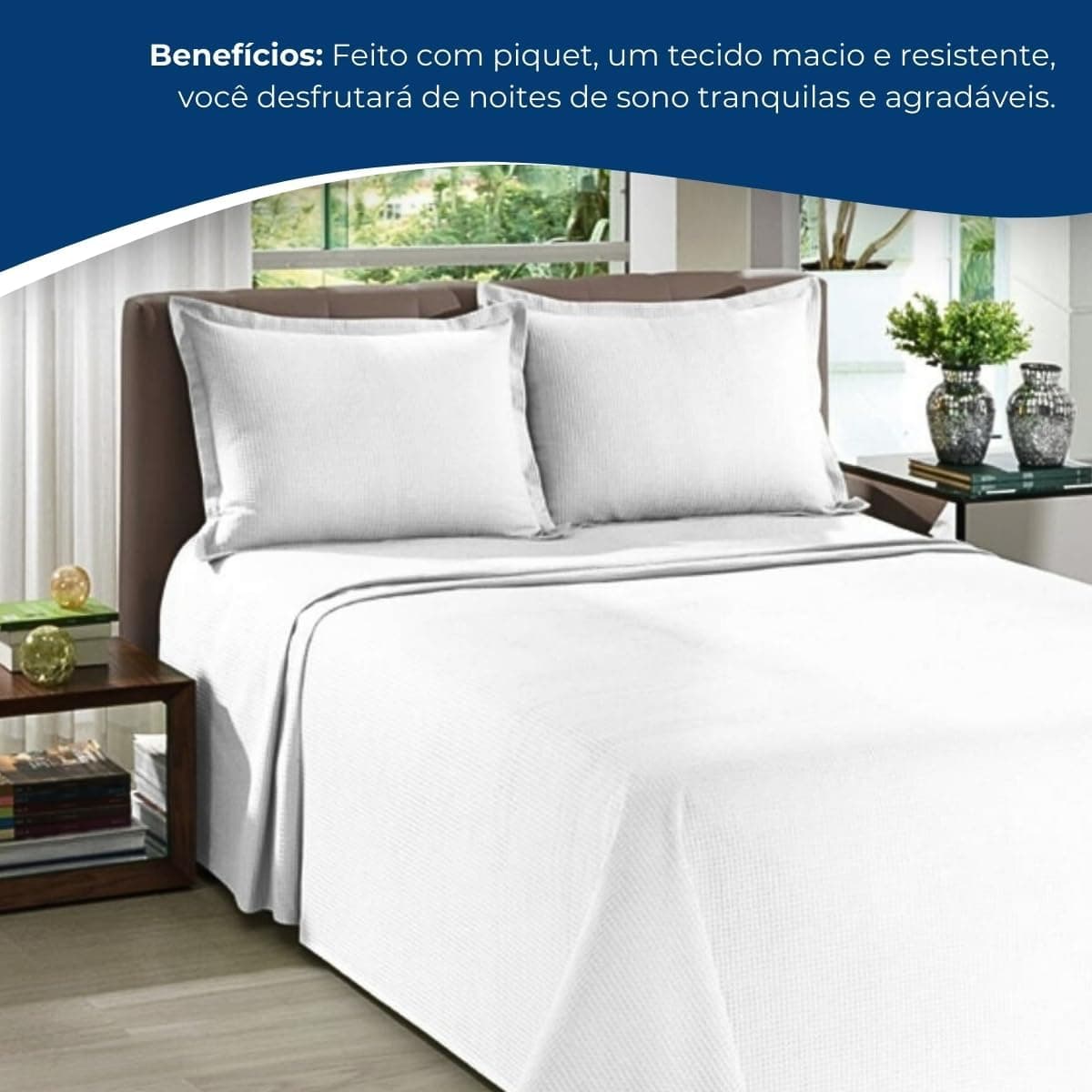 Kit Colcha De Piquet 100% Algodão – Solteiro, Casal, Queen e King | Leve, Macia e Respirável – Ideal para Verão e Climas Quentes Dohler (Casal 2,20x2,50, Branca Lisa) - Imagem 3