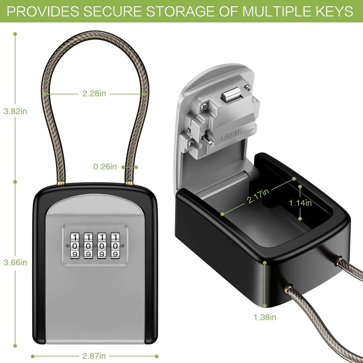 KeeKit Caixa de bloqueio de chave SAFE, cofre para chaves com corrente removível, caixa de bloqueio de armazenamento de chaves com código reinicializável à prova d'água com combinação de 4 dígitos, - Imagem 3