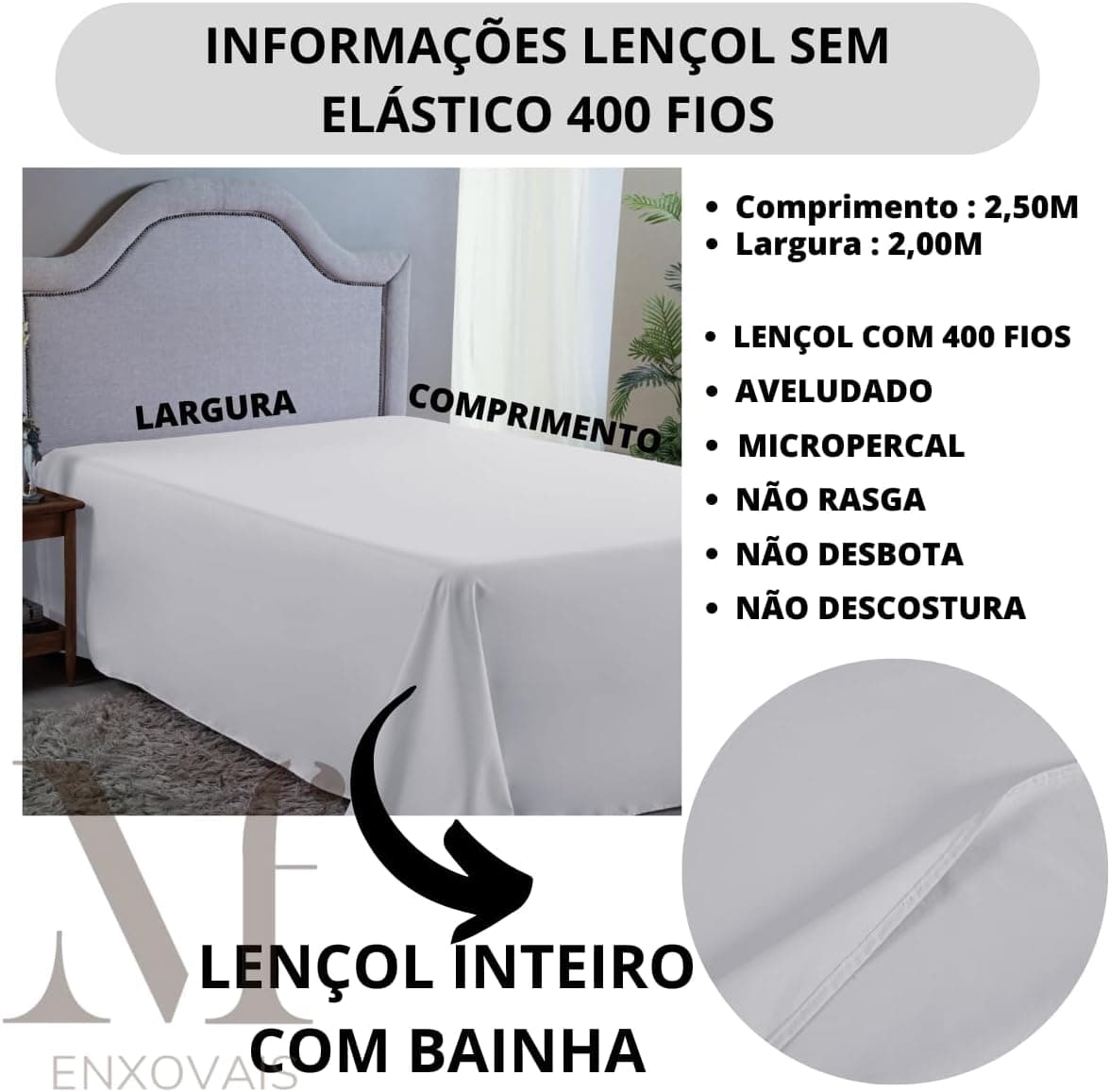 Jogo de Cama Casal 400 Fios Box Super Macio Acetinado 04 Peças Hotel Pousada (BRANCO) - Imagem 3