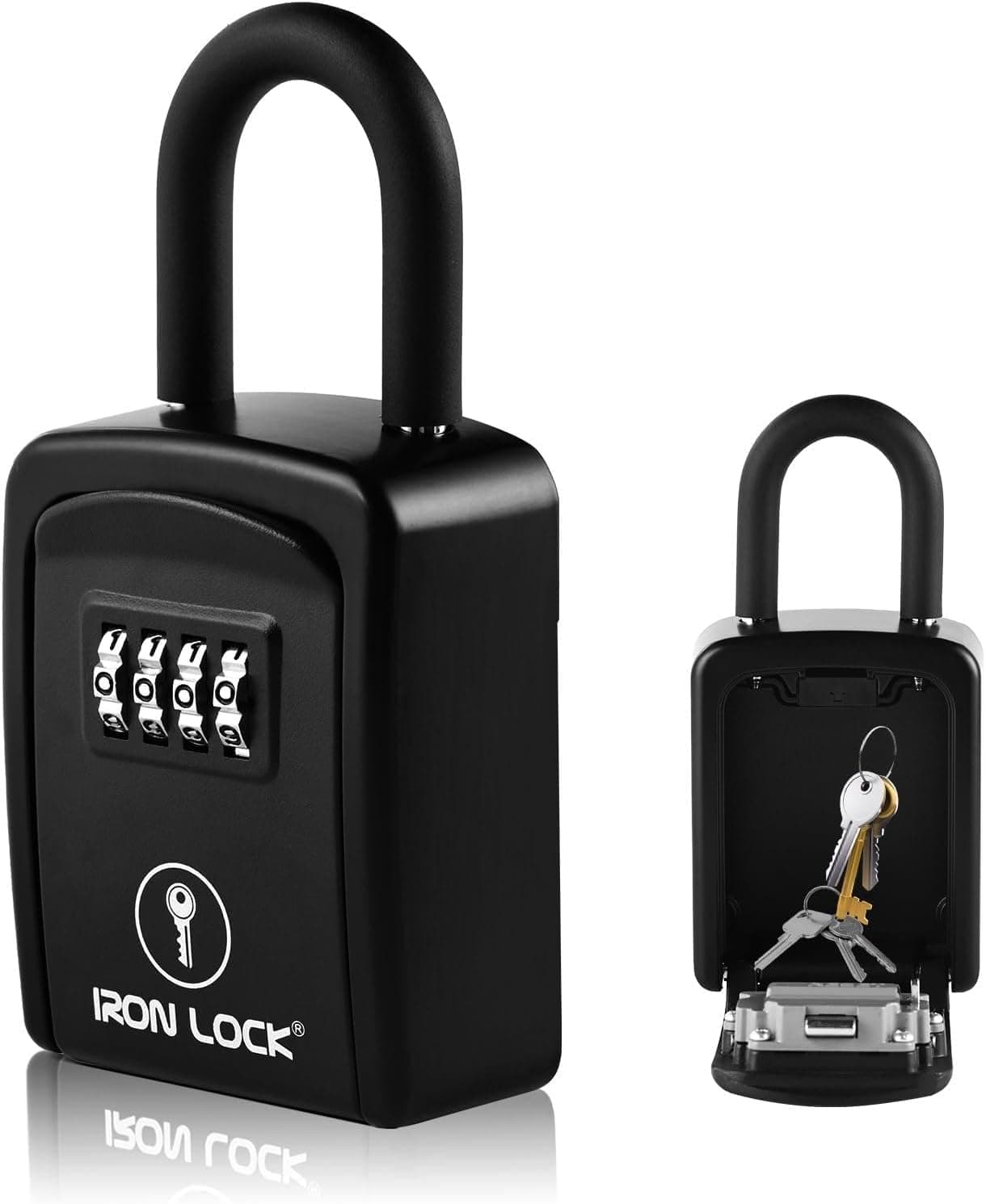 Iron Lock® - Caixa de bloqueio de chave portátil com manilha em U removível para ambientes internos e externos, à prova d'água, combinação de 4 dígitos com código redefinível com chave A B para chaves