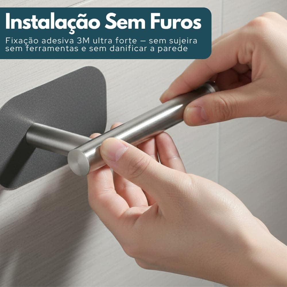 Suporte Papel Higiênico Aço Inox Adesivo Parede 3M Sem Furo Resistente À Umidade Fixação Forte Design Moderno para Banheiro Elegante Prático Compacto Fácil de Instalar e Limpar - Imagem 3