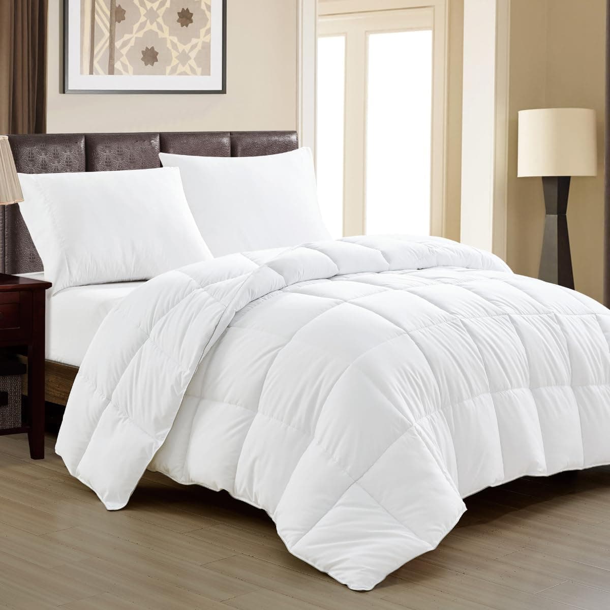 Edredom Toque de Plumas Dupla Face, Microfibra Plumage Liso Quadriculado (Branco, King)