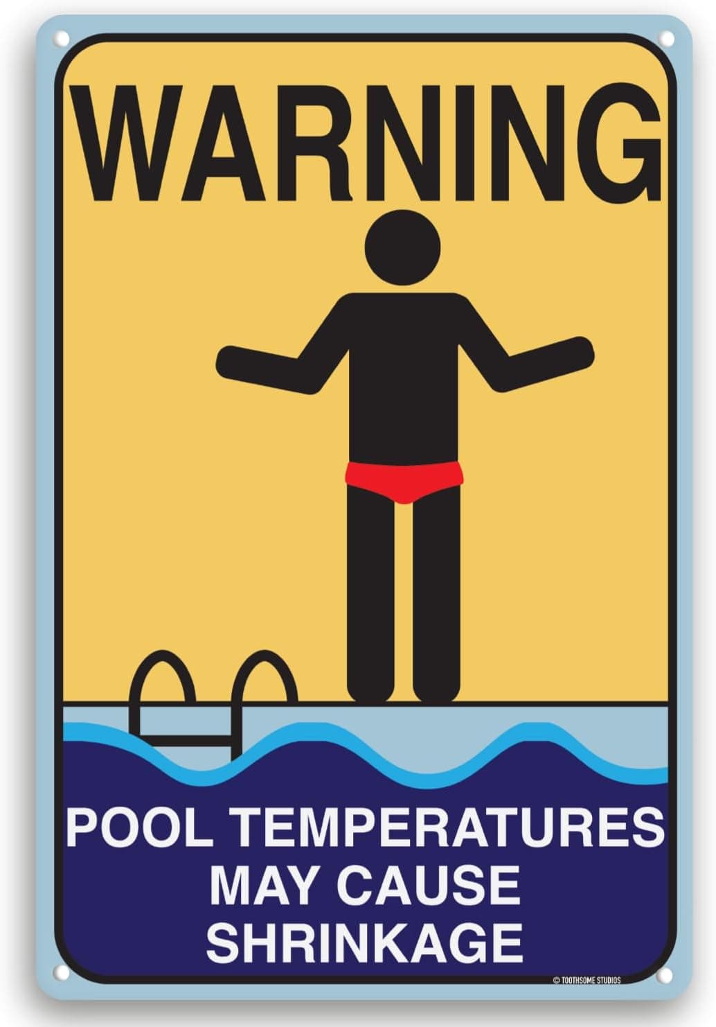 Placa para piscina de alumínio divertida com encolhimento da Toothsome Studios 30,48 cm x 20,32 cm Placa de chuveiro para ambientes internos e externos para decoração de casa