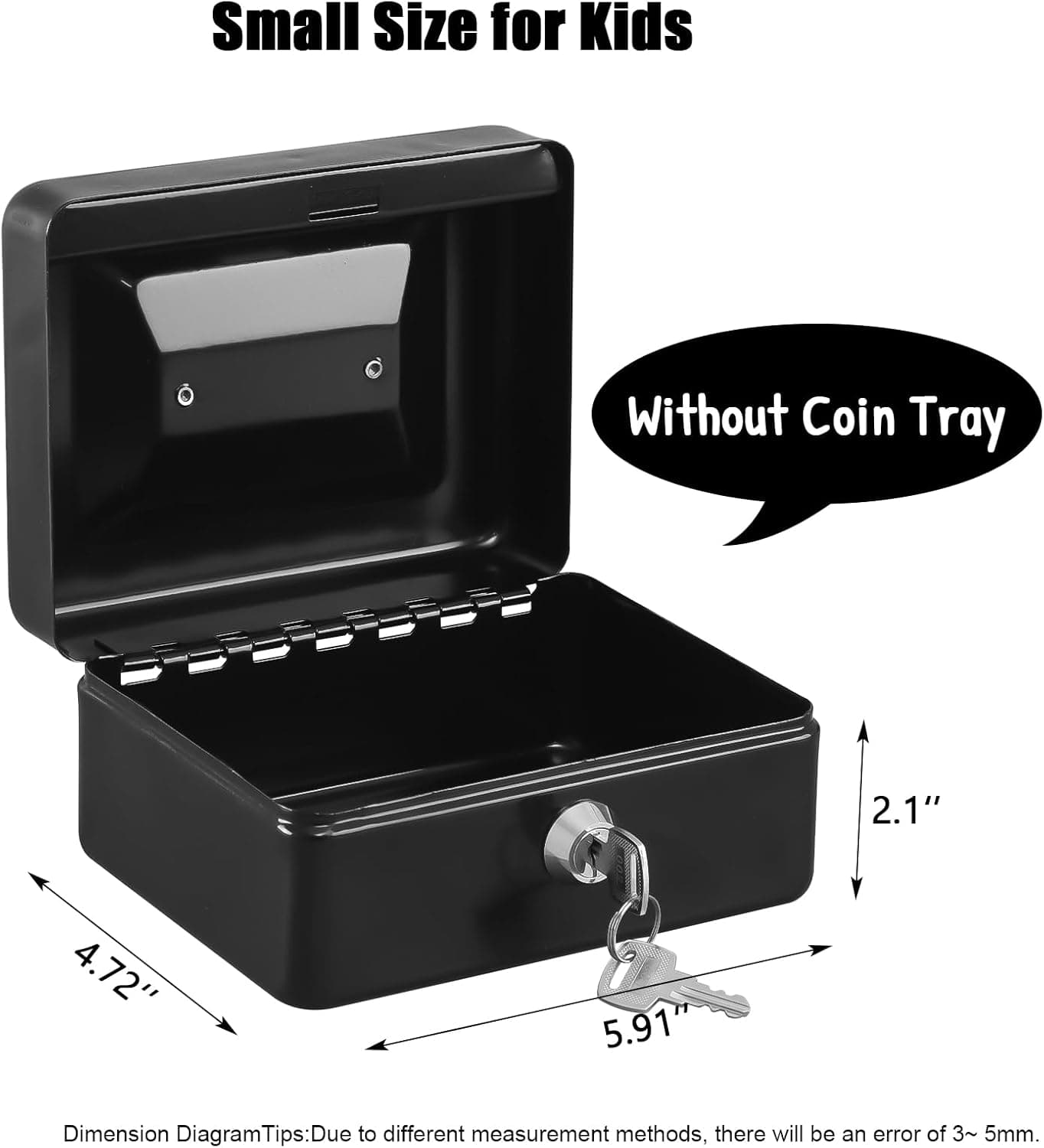 KYODOLED SAFECaixa de dinheiro com chave, pequeno cofre com alça portátil, gaveta de dinheiro, 15 x 12 x 8 cm, preto pequeno - Imagem 3