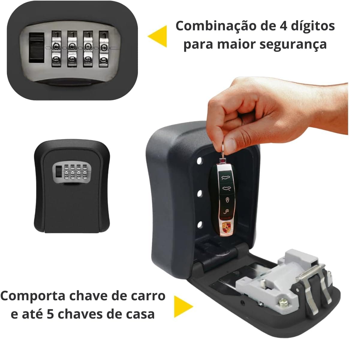 Genérico Cadeado Airbnb Segredo Cofre Parede Guarda Chaves Casa Objetos Joias (Preto) - Imagem 4