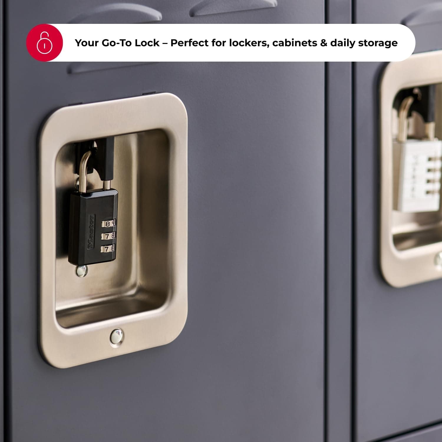 Master Lock Cadeado preto combinado, cadeado interno para academia com código personalizável de 3 dígitos para bagagem, mochilas, armários, 647D - Imagem 3