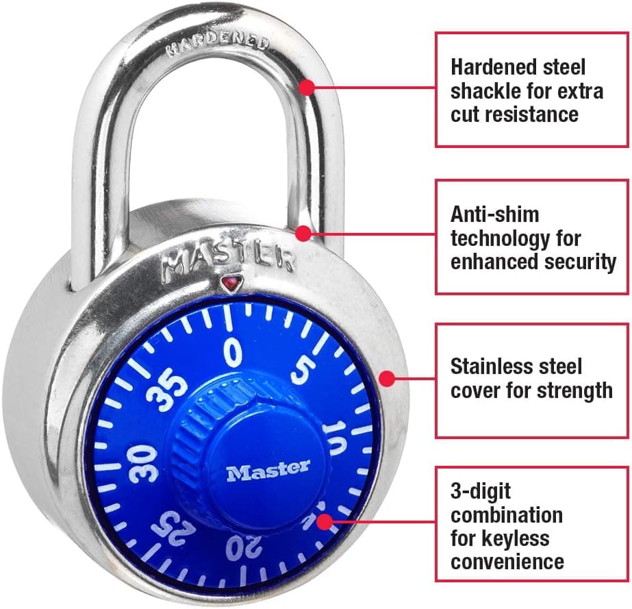 Master Lock Fechadura de combinação para armários de academia – Cadeado combinado Master Lock Locker, pacote, azul – O cadeado combo ideal para segurança de armário escola/academia - Imagem 3