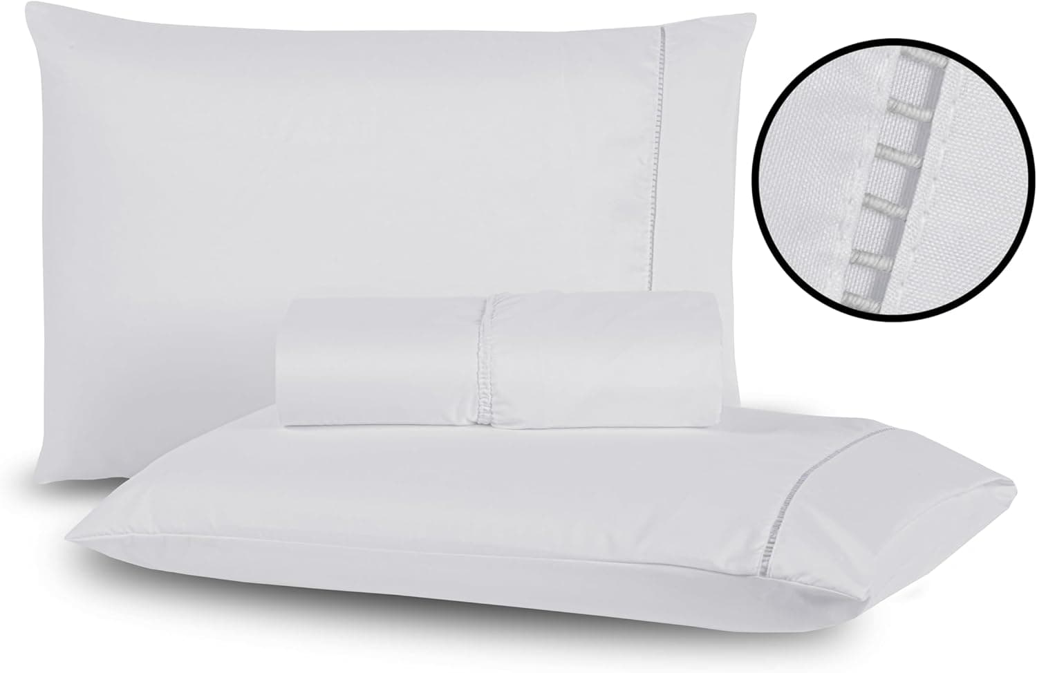 Jogo de Lençol 03 Peças 400 Fios Ponto Palito Toque Macio (Branco, Casal Padrão) - Imagem 4