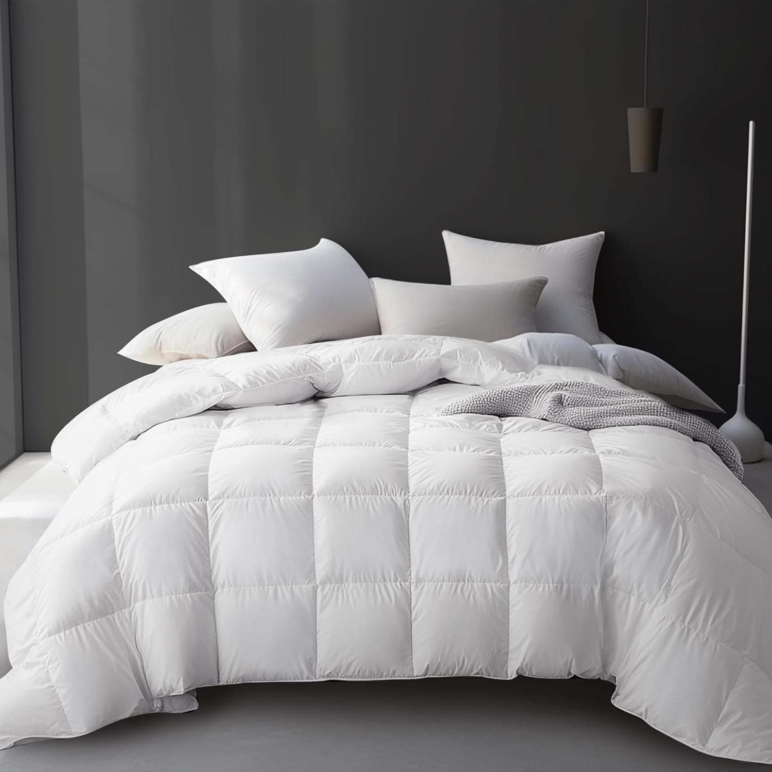 Hotel Grand Edredom de penas de ganso branco de luxo king size, 100% algodão ultramacio enchimento de edredom King, hipoalergênico de hotel extra quente 2,693 g, branco 266 x 224 cm