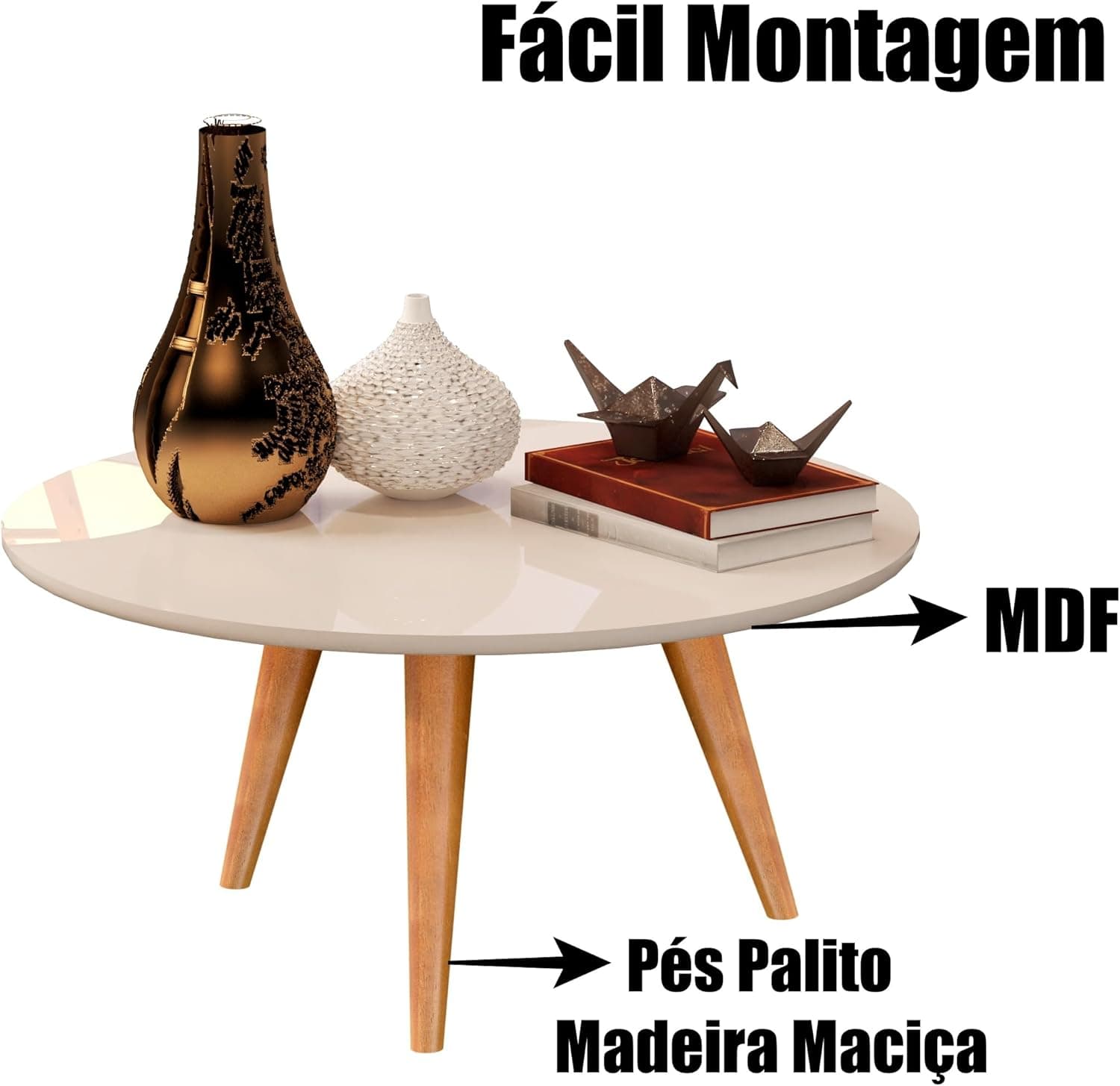 Mesa De Centro Dubai Sala Decorativa Redonda Tripé Pés Palito (OFF WHITE) - Imagem 4