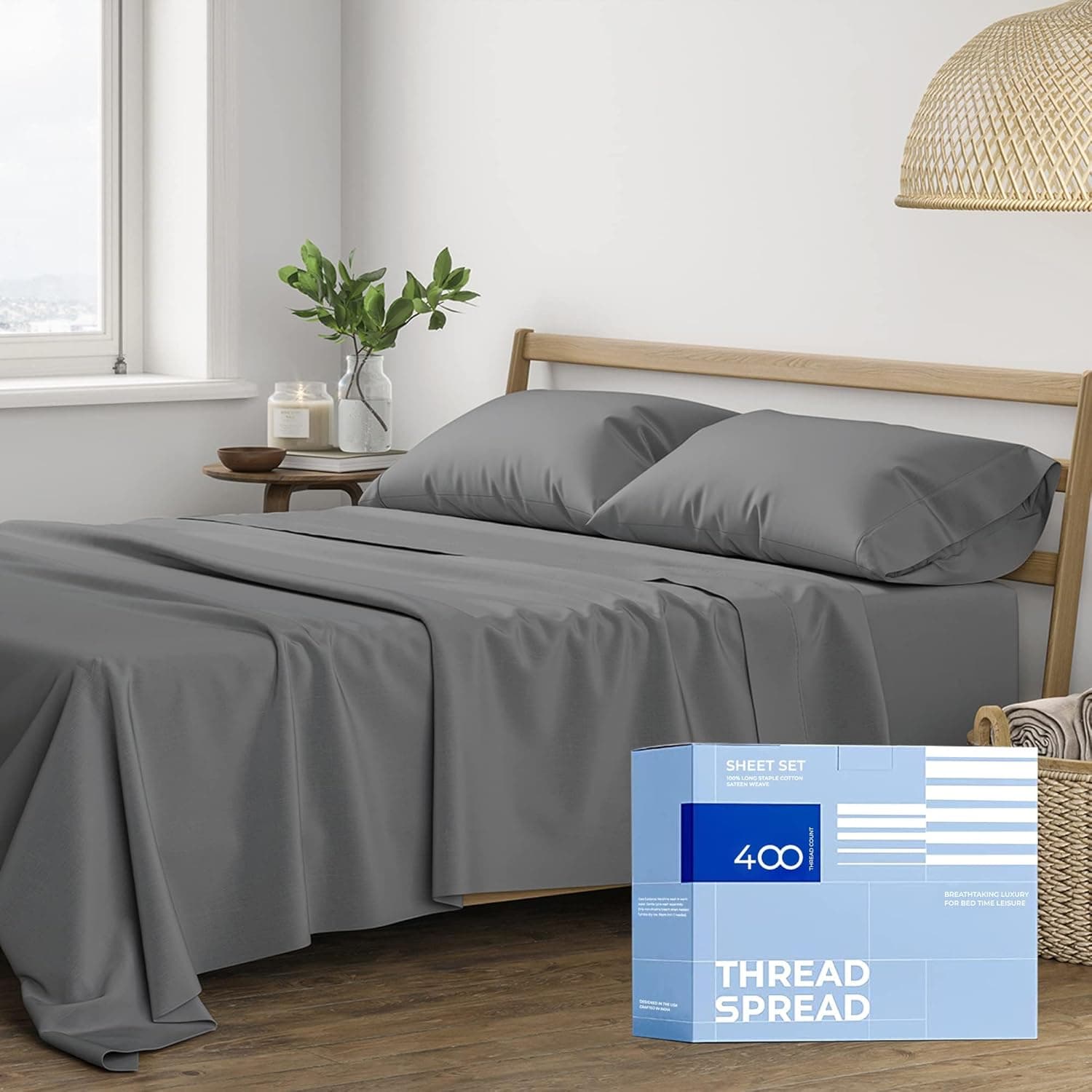 THREAD SPREAD 400 fios, lençóis 100% algodão, tecido de cetim queen série Glee, conjunto de cama de 4 peças decorado com bolso profundo, lençóis de algodão de qualidade egípcia estilo hotel de luxo - Imagem 2