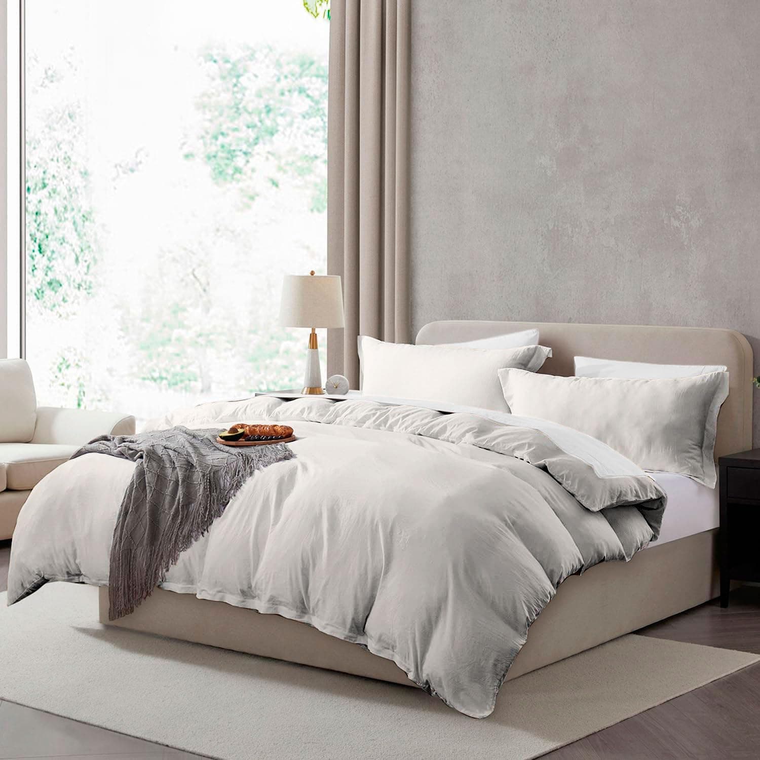 Hearth & Harbor Conjunto de capa de edredom California King - Capa de edredom branca pré-lavada macia Cal King, conjunto de 3 peças com fecho de zíper, 1 capa de edredom 264 x 248 cm e 2 fronhas