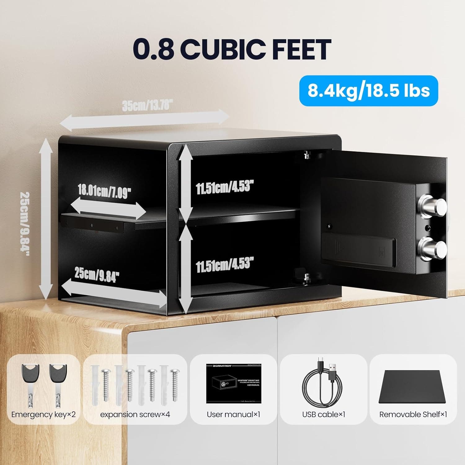 Grimtron Cofre biométrico – Cofre de impressões digitais com modo silencioso, teclado retroiluminado e luz LED, seguro para dinheiro Caja Fuerte, antiferrugem, anti-roubo, anti-pirueta - Imagem 4