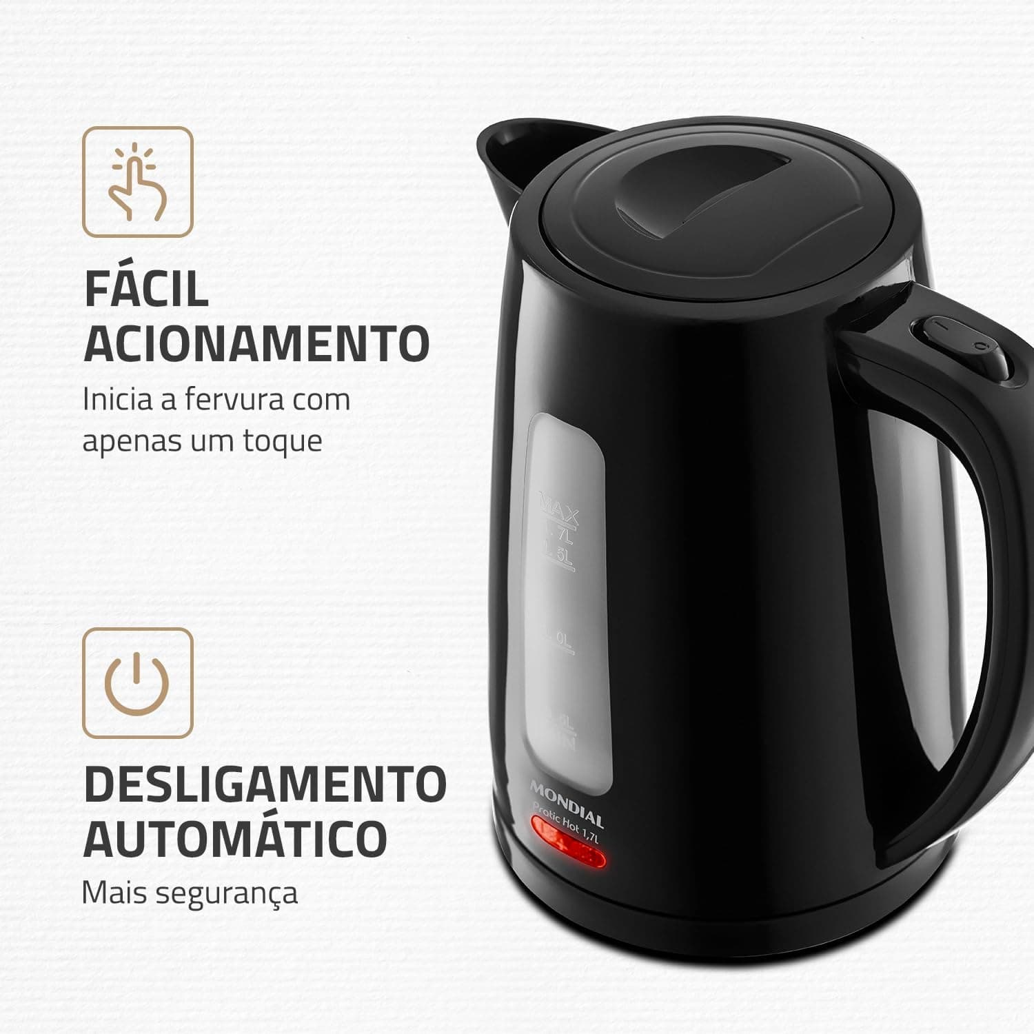 MONDIAL Chaleira Elétrica Pratic Hot 1,7L Preto, 1850W, 220V - CE-17 - Imagem 4
