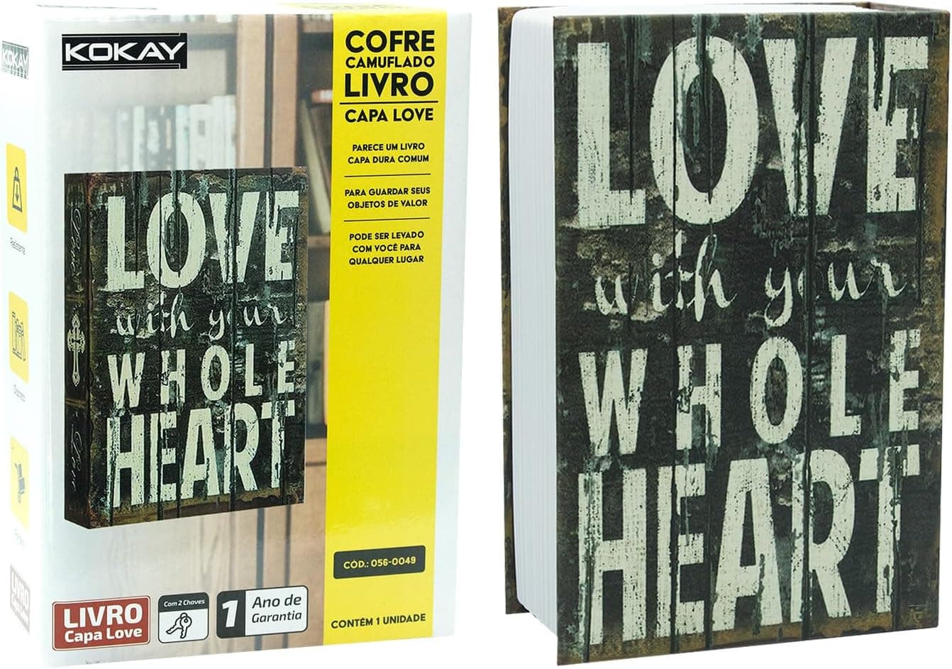 Kokay Livro fake Cofre de Aço Camuflado com Chave Love 056-0049