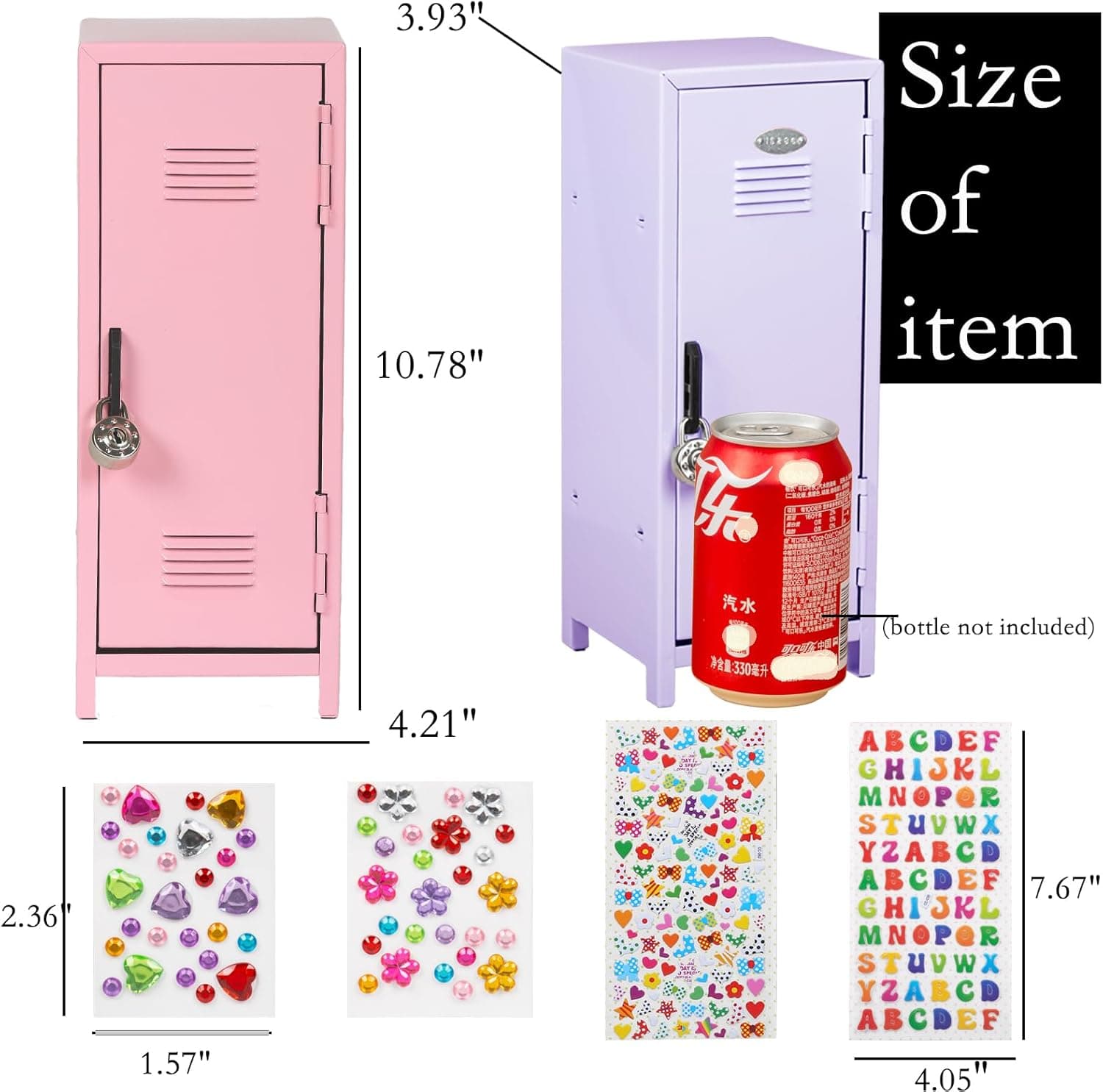 Mini Locker com cadeado e chaves, adesivos, armário pequeno de metal para mesa, organizador de armazenamento de mesa para meninas, cofre para dinheiro e cofre para meninas, roxo - Imagem 4
