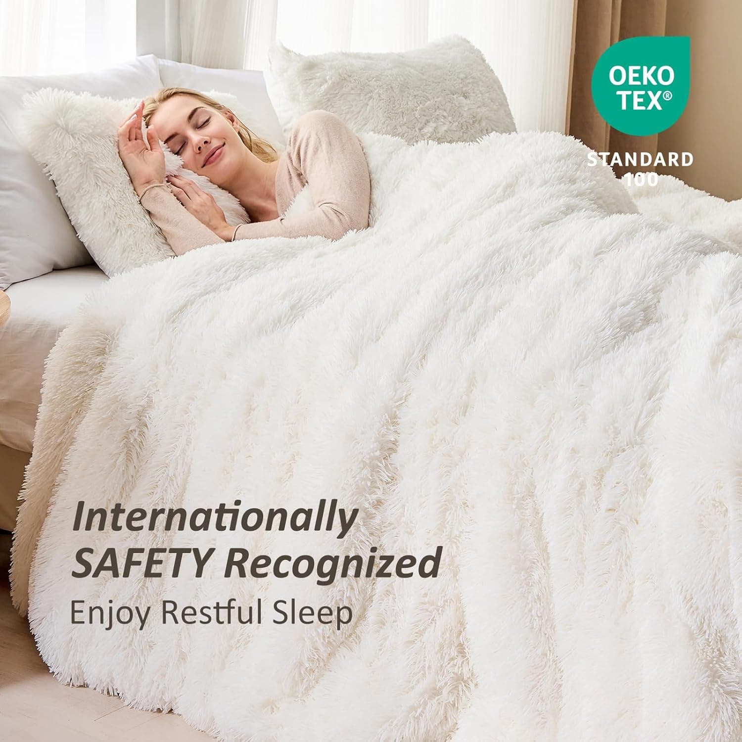 EMME Conjunto de capa de edredom de luxo branco felpudo King Size 3 peças para cama king size, capas de edredom macias e macias (branco, King) - Imagem 4