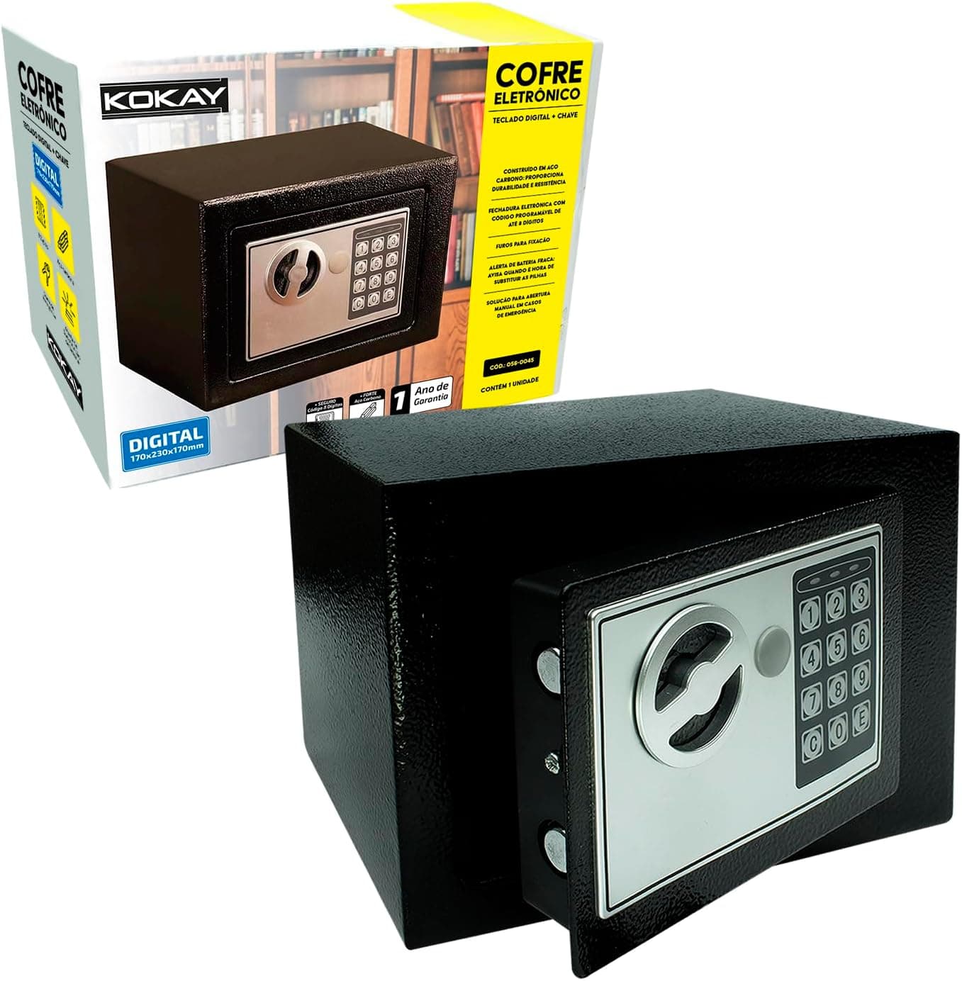 Kokay Cofre Eletrônico em Aço Com Teclado Digital e Chave 056-0045 KOKAY