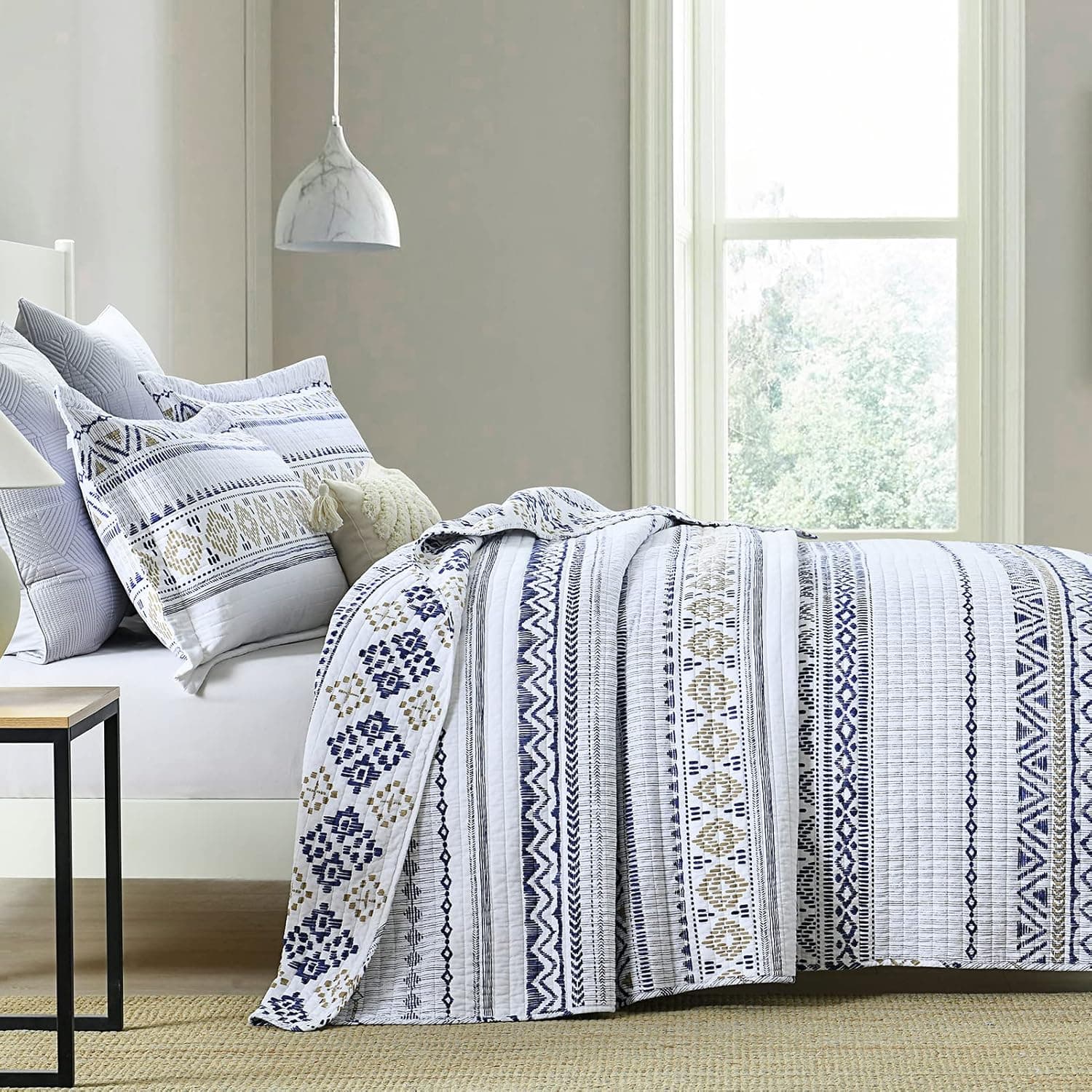 Y-PLWOMEN Colcha King, 100% Algodão Colcha Boho King Size, Colcha King Size Branca Marinha, Colchas King Macias e Leves Boêmias para Todas as Estações, 3 Peças - Imagem 4